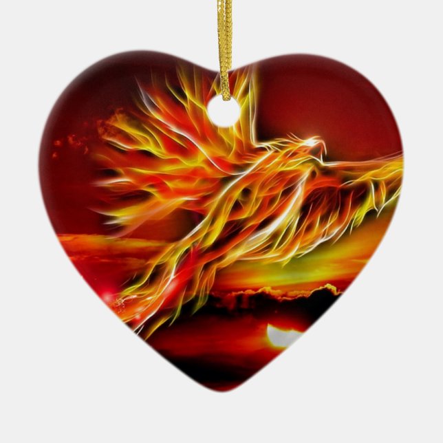 Burning Red Flying Phoenix Garden of Tarot Ceramic Tree Decoration (Front)