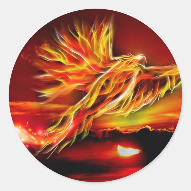 Burning Red Flying Phoenix Garden of Tarot Classic Round Sticker (Front)