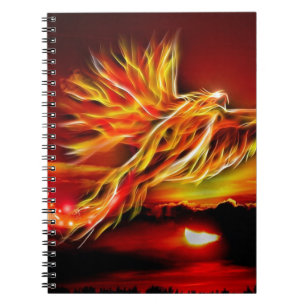 Burning Red Flying Phoenix Garden of Tarot Spiral Notebook