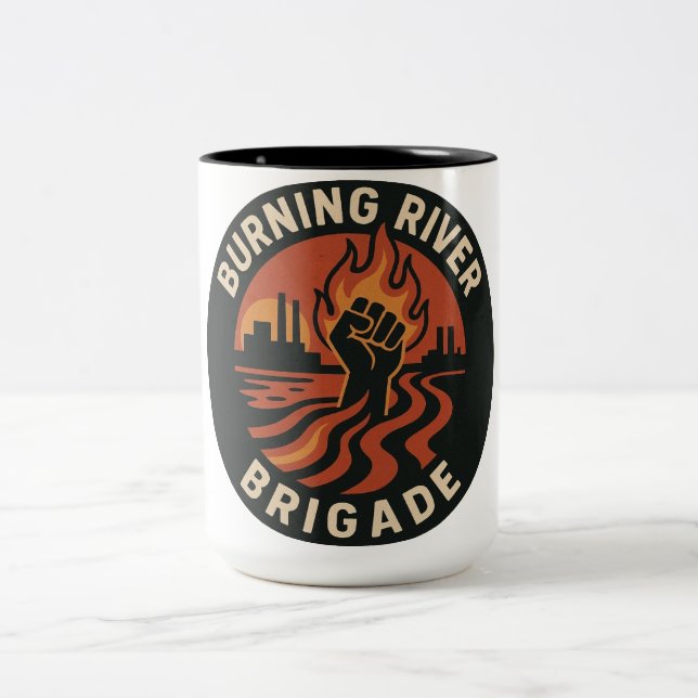 Burning River Brigade Hoodie Two-Tone Coffee Mug (Center)