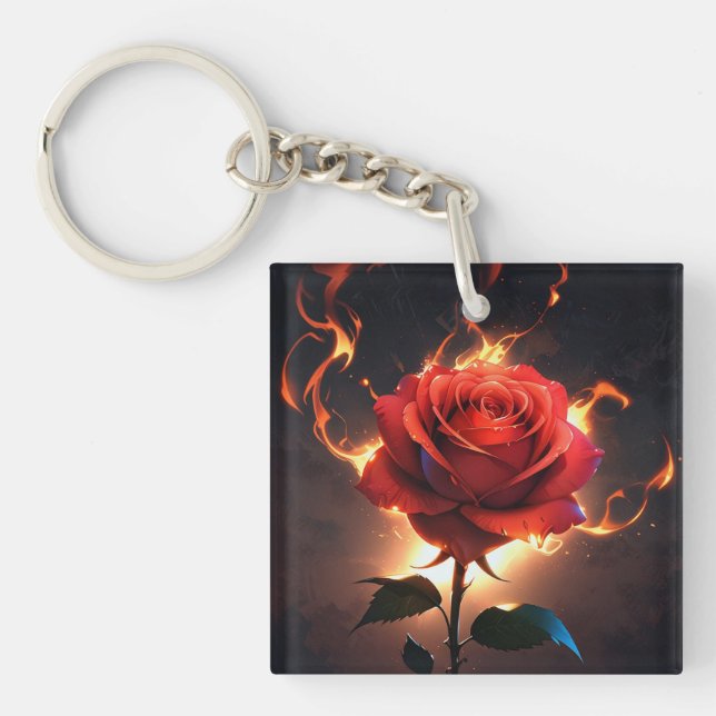 Burning Rose – Passion Meets Destruction in Striki Key Ring (Front)