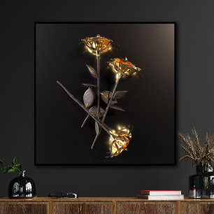 Burning Roses – Golden Elegance Canvas Print