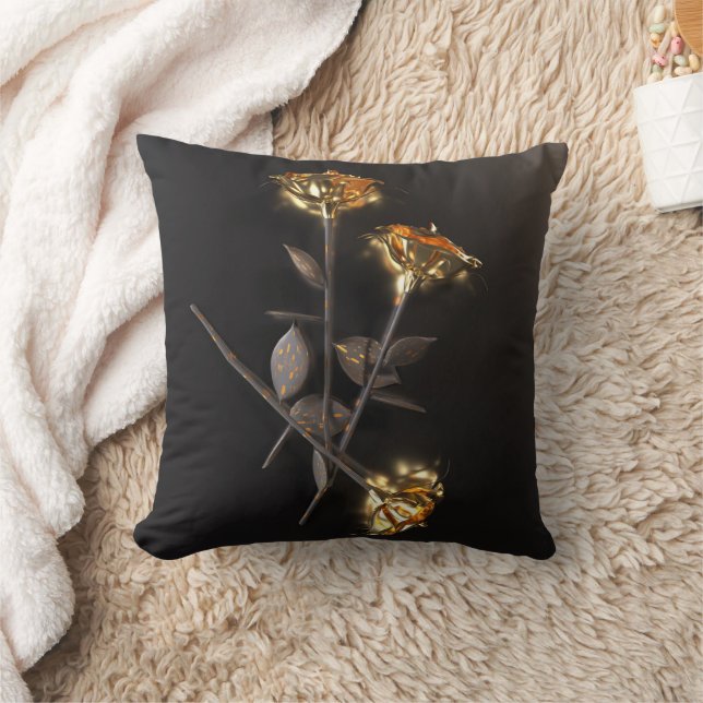 Burning Roses – Golden Elegance Cushion (Blanket)