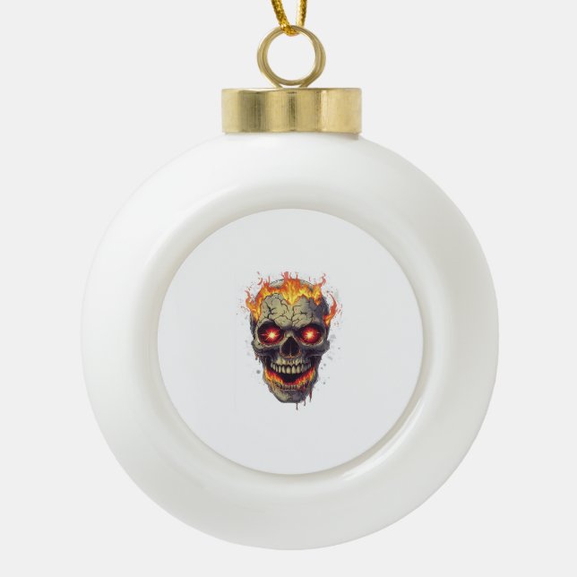 Burning Skull Inferno Ceramic Ball Christmas Ornament (Front)