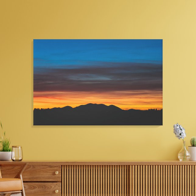 Burning sunset above landscape silhouette canvas print (Insitu(LivingRoom))