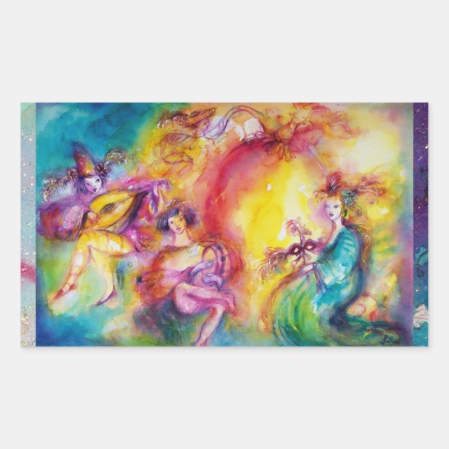 BURNING THE CARNIVAL / Venetian Masquerade Dance Rectangular Sticker (Front)