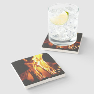 Burning Wood and Fire Stone Coaster