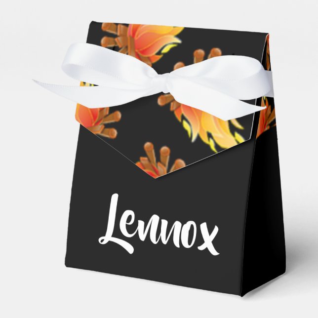 Burning wood pattern on black favour box (Front Side)