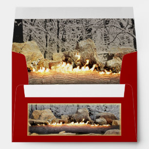 Burning Yule Log in Snowy Forest Envelope
