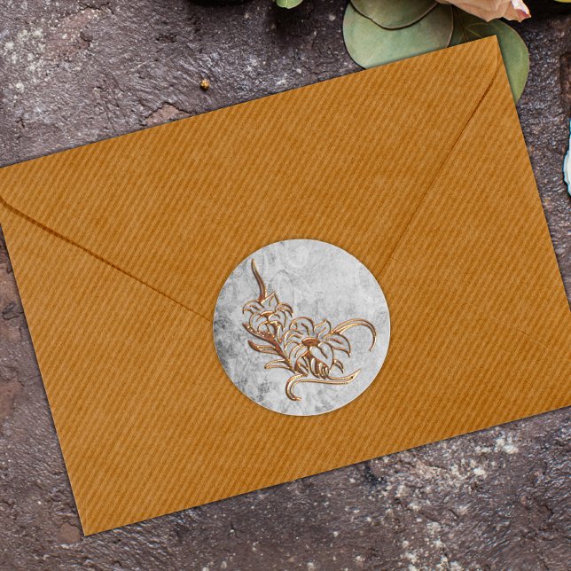 Burnished Gold on Antique Grey Wedding Classic Round Sticker (Creator Uploaded)