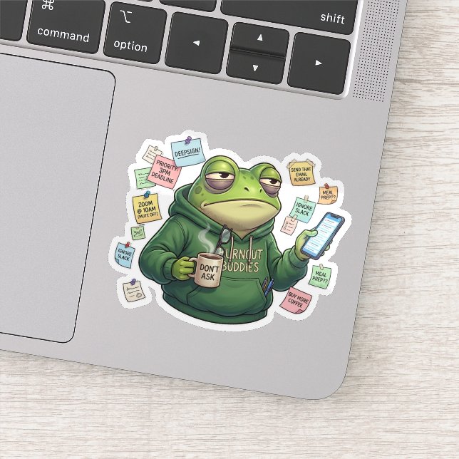 Burnout Frog Overwhelmed Work From Home Sticker (Detail)