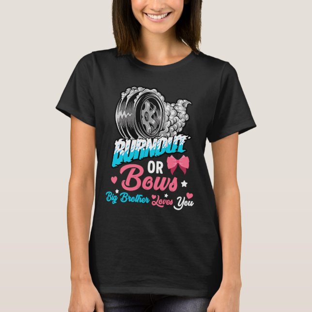 Burnout or Bows Gender Reveal Baby Announcement Bi T-Shirt (Front)