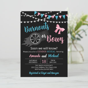 Burnouts or bows Gender Reveal Party Invitation