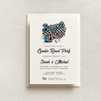 Burnouts or Bows Gender Reveal Party Invitation