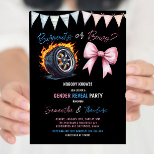 Burnouts or Bows Girl or Boy Gender Reveal Party Invitation