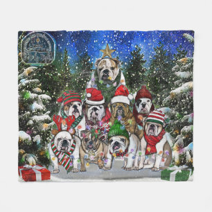 Burns Bunch Christmas Bulldog Tree Fleece Blanket