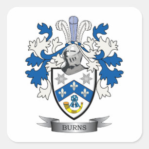 Burns Family Crest Coat of Arms Square Sticker