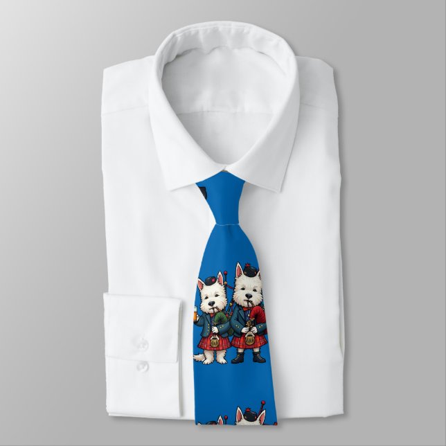 Burns Night West Highland Terrier Bagpipers Tie (Tied)
