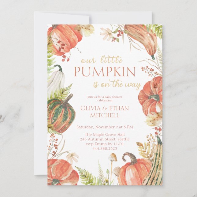 Burnt Autumn Pumpkin Fall Floral Baby Shower Invitation (Front)