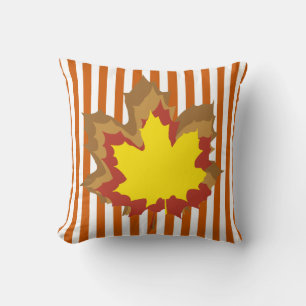 Burnt Autumnal Stripes with Leaves Cushion