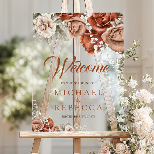 Burnt Boho Terracotta Floral Wedding Welcome Acrylic Sign