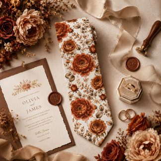 Burnt Copper Peony & Rose Wedding Floral Tie