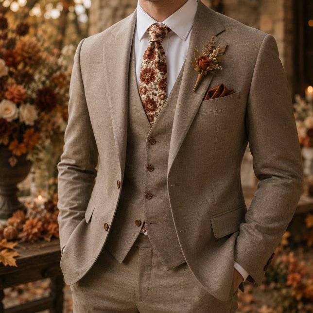Burnt Copper Peony & Rose Wedding Floral Tie (Creator Uploaded)