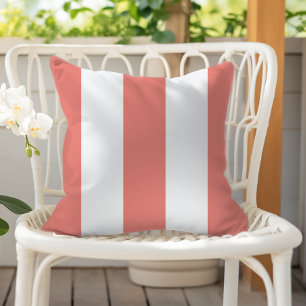 Burnt Coral and White Vertical Awning Stripes Cushion
