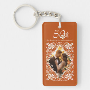 Burnt Orange 50th Anniversary Photo Keychain