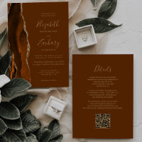 Burnt Orange Agate Gold Brown QR Code Wedding