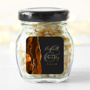 Burnt Orange Agate Gold Dark Wedding Square Sticker