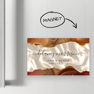 Burnt Orange Agate Gold Glitter Ivory Luxury Magnetic Business Card