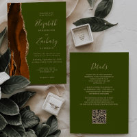 Burnt Orange Agate Olive Green QR Code Wedding
