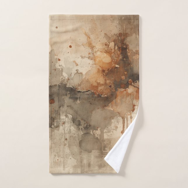 Burnt Orange Amber Brown Grey Black Abstract Bath Towel Set (Hand Towel)