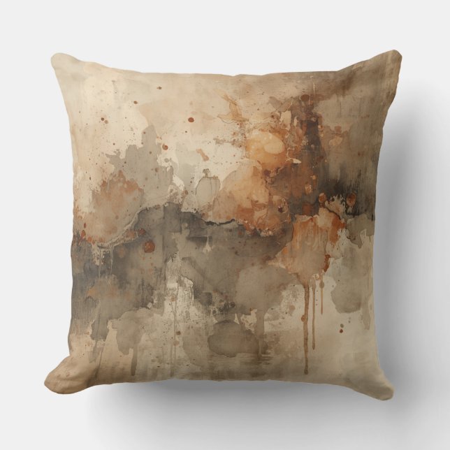 Burnt Orange Amber Brown Grey Black Abstract Cushion (Front)
