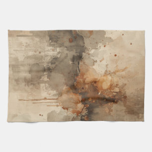 Burnt Orange Amber Brown Grey Black Abstract Tea Towel