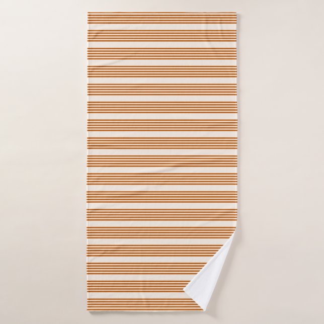 Burnt orange and beige five stripe pattern bath towel (Bath Towel)