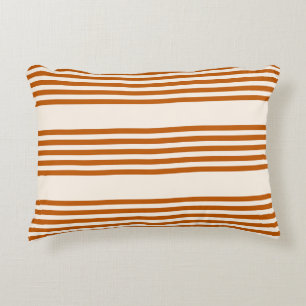 Burnt orange and beige five stripe pattern decorative cushion