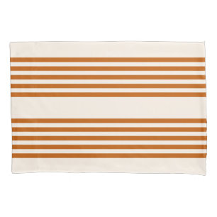 Burnt orange and beige five stripe pattern pillowcase