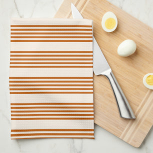Burnt orange and beige five stripe pattern tea towel