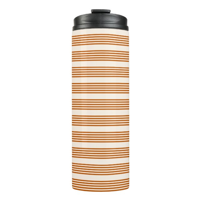Burnt orange and beige five stripe pattern thermal tumbler (Front)