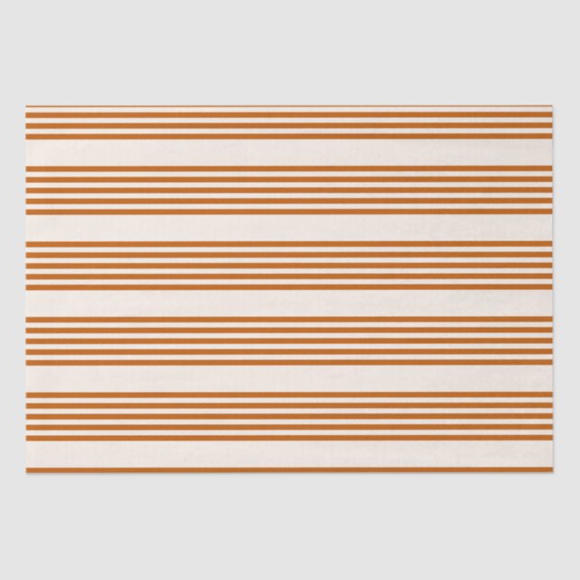 Burnt orange and beige five stripe pattern tissue paper (Front)