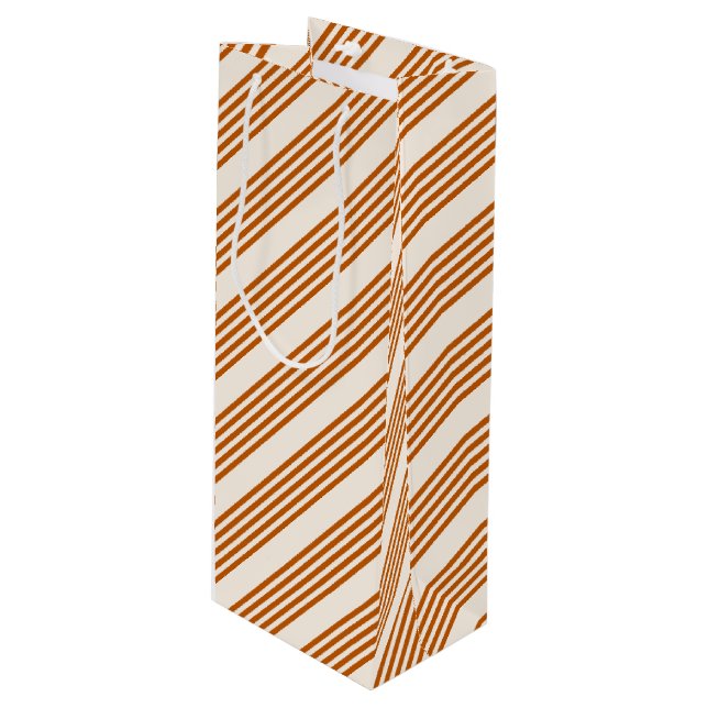 Burnt orange and beige five stripe pattern wine gift bag (Front Angled)