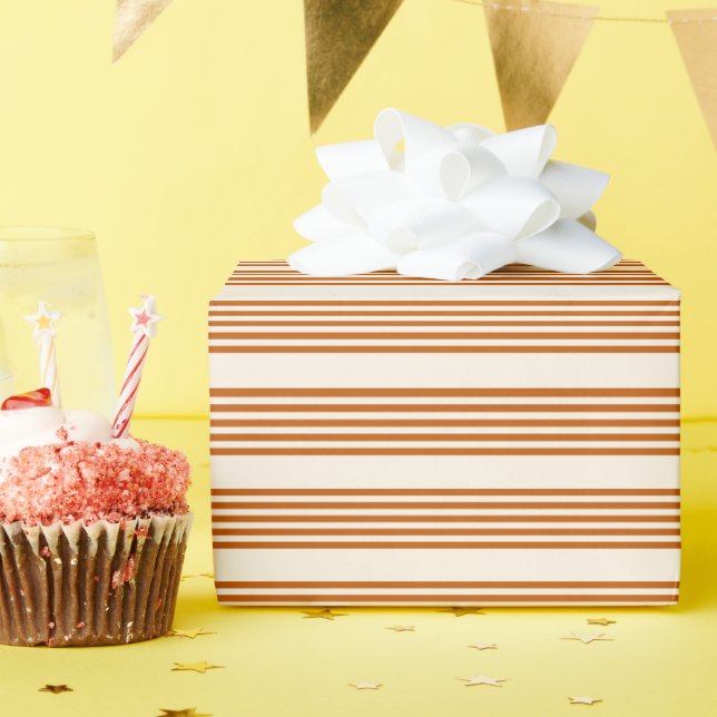 Burnt orange and beige five stripe pattern wrapping paper (Birthday Party)