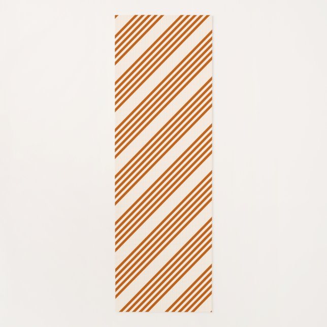 Burnt orange and beige five stripe pattern yoga mat (Front)