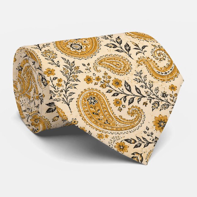 Burnt Orange and Beige Paisley  Tie (Rolled)