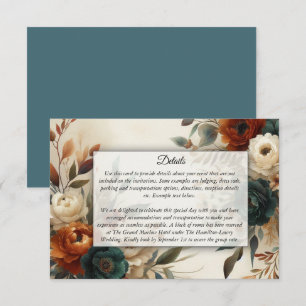 Burnt Orange and Blue Fall Flowers Wedding Enclosure Card