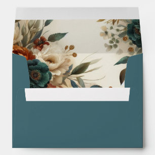 Burnt Orange and Blue Fall Flowers Wedding Envelope