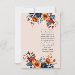 Burnt Orange and Blue Wedding Bookmark Thank You Card