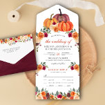 Burnt Orange and Burgundy Floral Pumpkin Wedding All In One Invitation<br><div class="desc">Amaze your guests with this elegant wedding invite featuring beautiful flowers and modern typography with detachable RSVP postcard. Simply add your event details on this easy-to-use template to make it a one-of-a-kind invitation.</div>